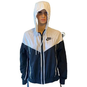NIKE Womens XS Windrunner FullZip Jacket Hooded White Black Lightweight Pocket